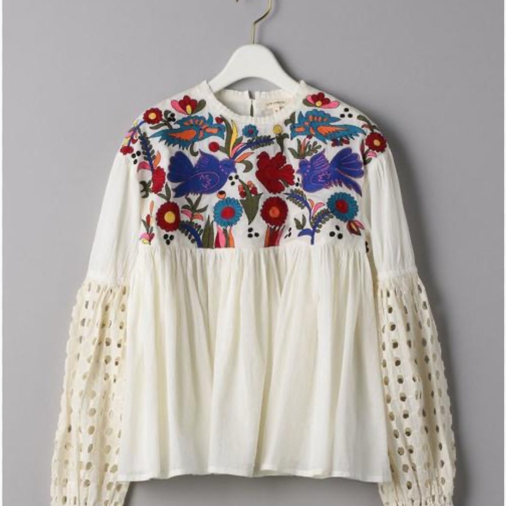 Embroidered White Blouse with Floral Design